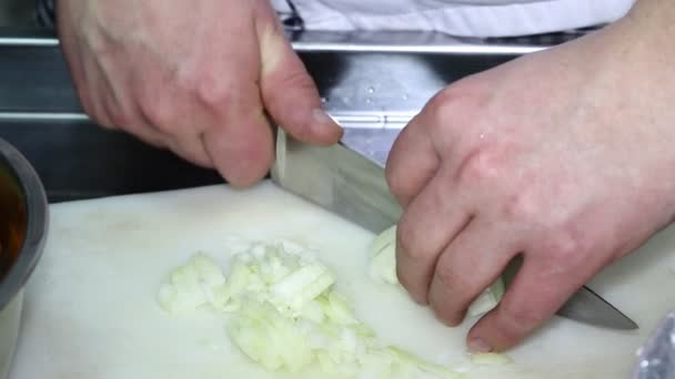 Kuchař připravuje jídlo v kuchyni — Stock video