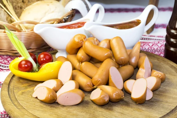 Sausage on a wooden — Stock Photo, Image