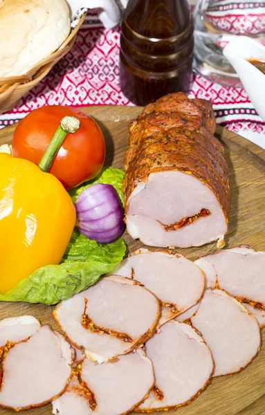 Sausage on a wooden — Stock Photo, Image