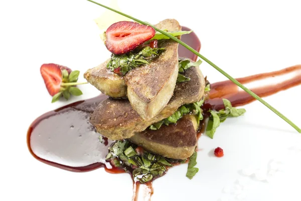 Foie gras garnished with strawberries — Stock Photo, Image