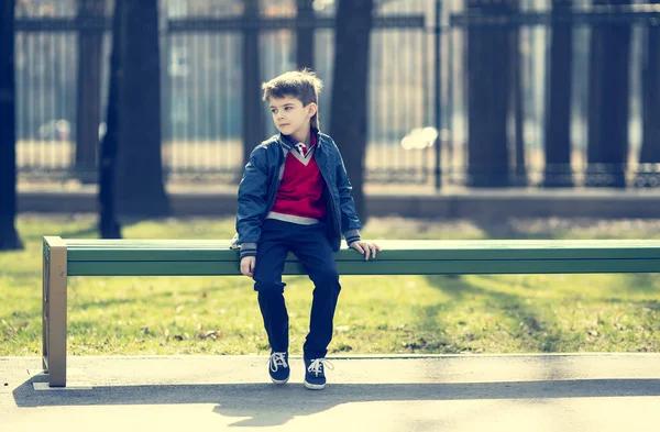 Menino em um passeio no parque — Fotografia de Stock