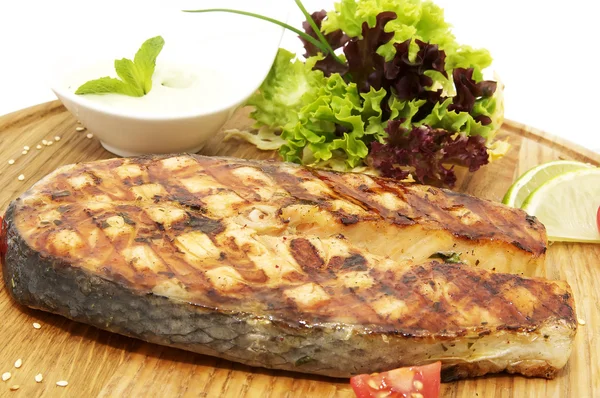 Salmon steak cooking — Stock Photo, Image