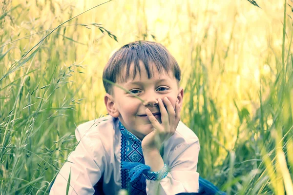 Menino em uma natureza de verão — Fotografia de Stock