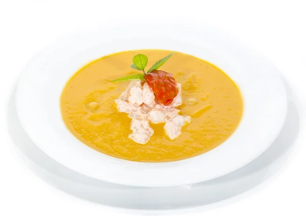 Soupe de citrouille aux crevettes et tomates — Photo