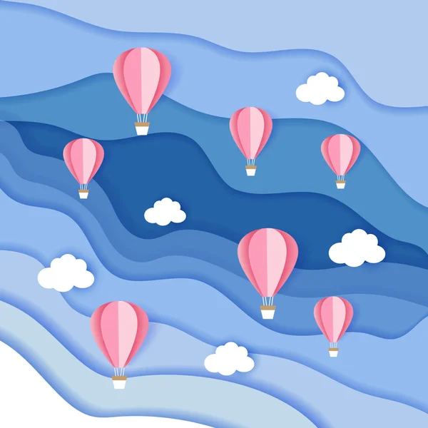 Vliegende kleurrijke ballonnen tussen de wolken en de lucht. — Stockvector