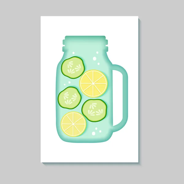 紙カットカクテルのシルエット。レモンとミントとアルコール、ジュースや水の創造的な明るい組成物. — ストックベクタ
