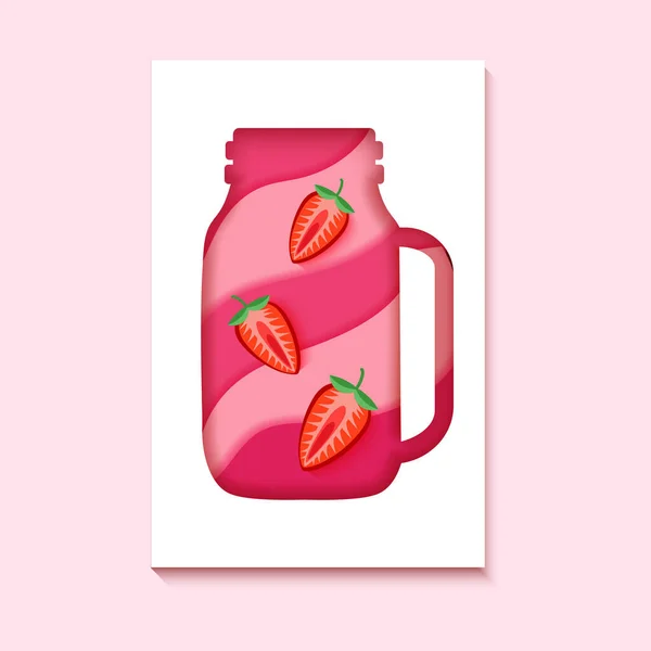 Οι σιλουέτες του χαρτιού κόβουν κοκτέιλ. Δημιουργική φωτεινή σύνθεση αλκοόλης, χυμού ή νερού με φράουλα. — Διανυσματικό Αρχείο