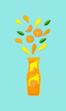 Kağıt siluetleri kokteylleri kesiyor. Çilekli alkol, meyve suyu veya suyun yaratıcı parlak bileşimi.