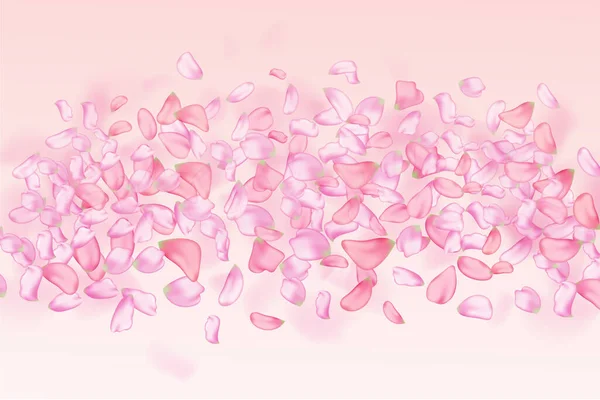 自然の水平線の背景ピンクの桜の花びら 春の桜とベクトル背景 — ストックベクタ
