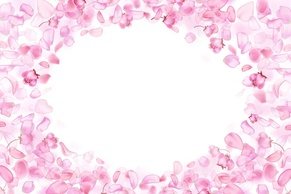 Doğanın yatay arka planı. Pembe sakura yaprakları ve çiçekler..