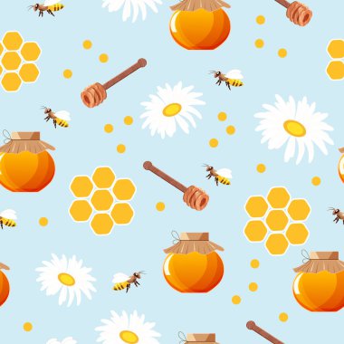 Çiçek çayırındaki yaban arıları. Pembe arka planda uçan arılarla papatyanın kusursuz deseni..