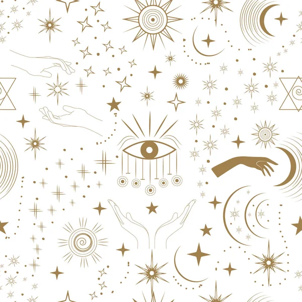 Основні Магічні Ознаки Таро Золотий Лінійний Малюнок Модний Стиль Безшовний — стоковий вектор