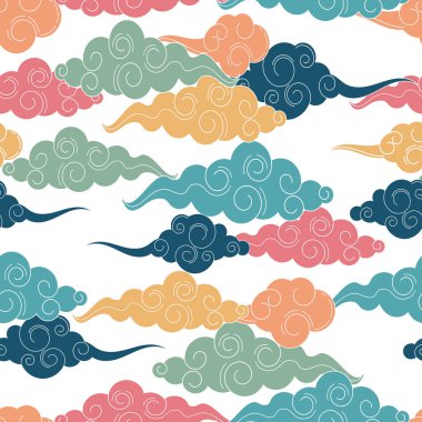 Geleneksel oryantal süs. Gökyüzünde yüzen bulutlar. Tibet ya da Çince dikişsiz desenler..