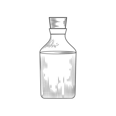 Eski bir fizik veya kimya laboratuarı deneyi ve ekipmanı kabı, deney tüpleri ve eski oyma tarzında vektör ilaç şişeleri..