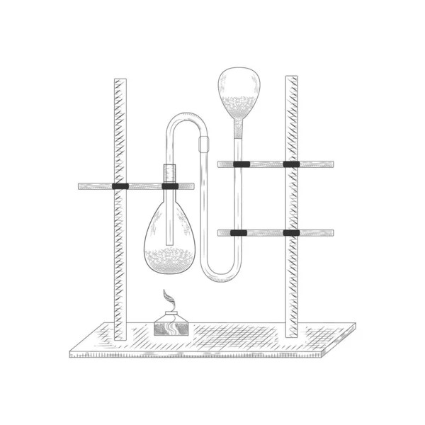 Vector Pharmaceutical Glass Flasks Beakers Test Tubes Old Engraving Style — Stock Vector