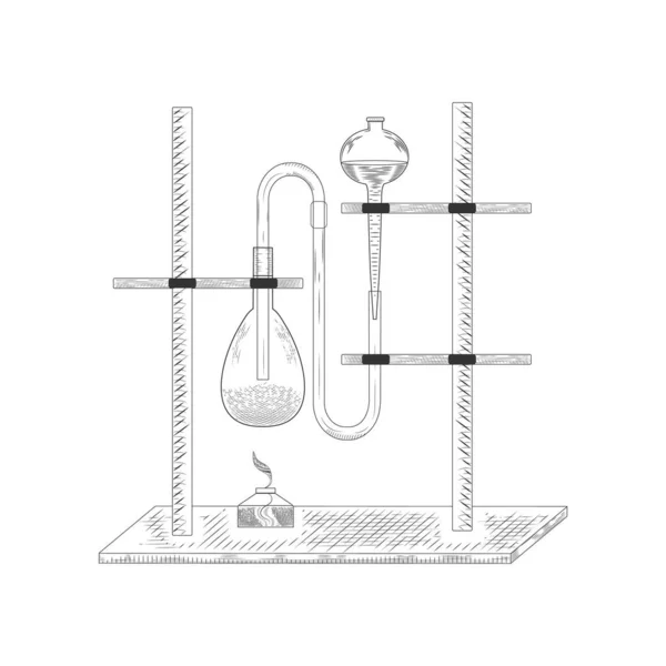 Sketch Physics Chemical Laboratory Experiment Equipment Vector Pharmaceutical Glass Flasks — Stock Vector