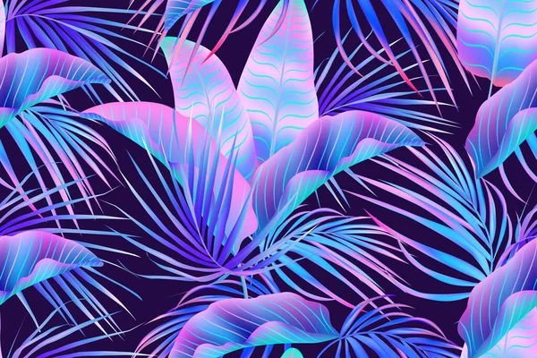 Feuillage Botanique Exotique Été Vecteurs Fluorescents Couleurs Jungle Violet Néon — Image vectorielle