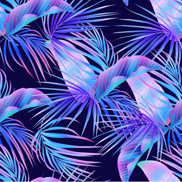 Feuillage Botanique Exotique Été Vecteurs Fluorescents Couleurs Jungle Violet Néon — Image vectorielle