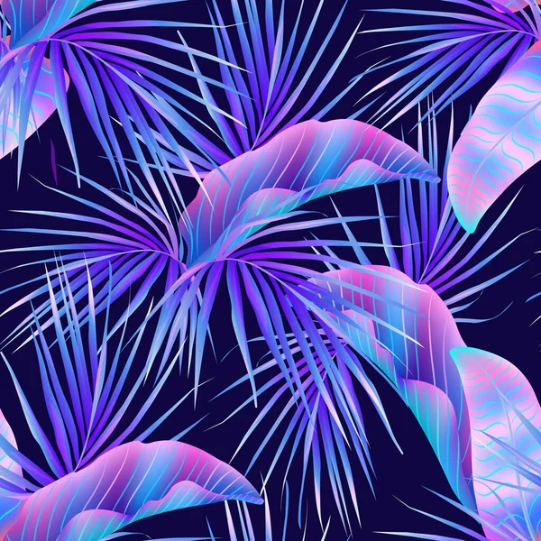 Summer Exotic Botanical Foliag Fluorescent Vector Colors Jungle Purple Neon — 스톡 벡터