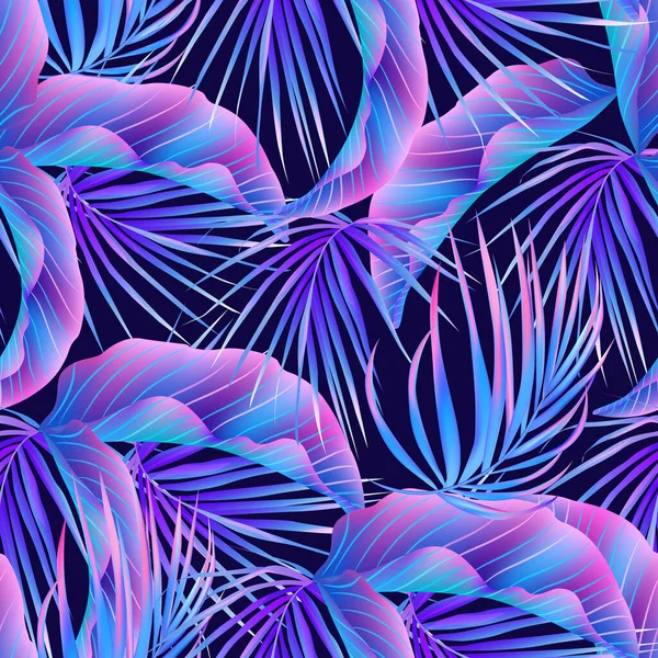 Feuillage Botanique Exotique Été Vecteurs Fluorescents Couleurs Jungle Violet Néon — Image vectorielle