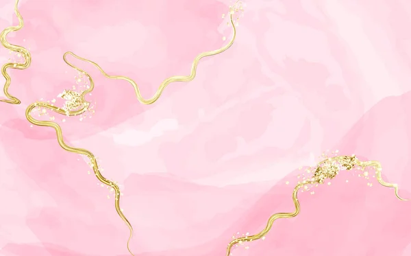 Αφηρημένη ροζ ή βερίκοκο ακουαρέλα φόντο με χρυσή υφή. Ανοιξιάτικη γαμήλια πρόσκληση σκονισμένο τριαντάφυλλο ή πέπλο. Μελάνι αλκοόλης. — Διανυσματικό Αρχείο