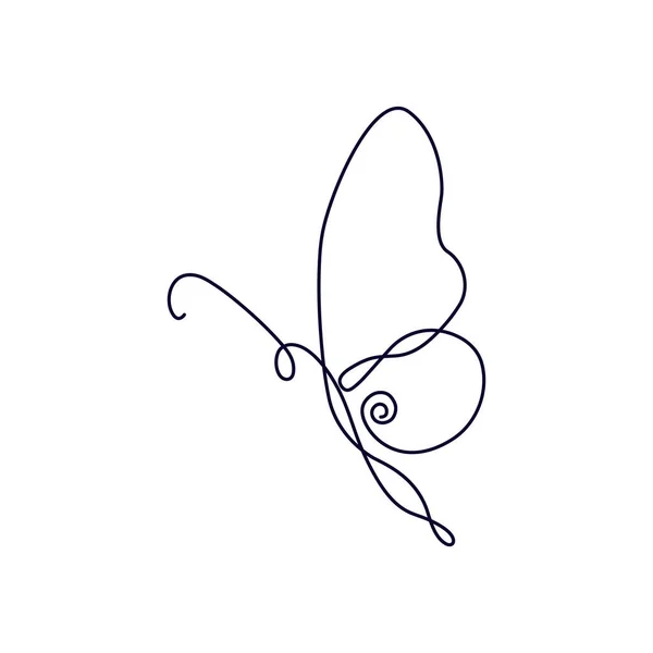 在白色背景上分离的元素 用于自负或纹身 飞蝴蝶连续画线 流行的轮廓风格中的矢量图解简单形式 — 图库矢量图片