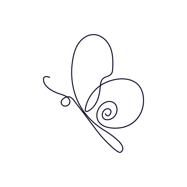 Element Isolated White Background Logotip Tattoo Flying Butterfly Continuous Line — 스톡 벡터