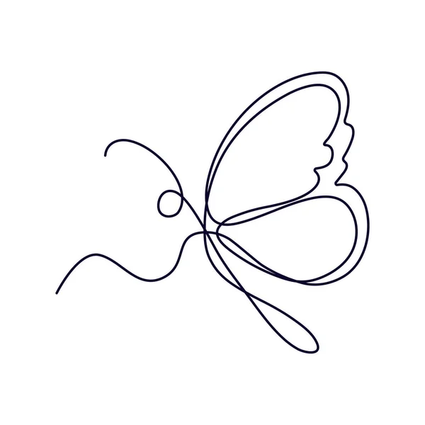 Element Isolated White Background Logotip Tattoo Flying Butterfly Continuous Line — стоковый вектор