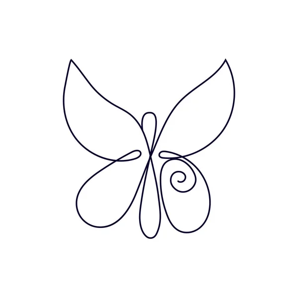 Element Isolated White Background Logotip Tattoo Flying Butterfly Continuous Line — 스톡 벡터