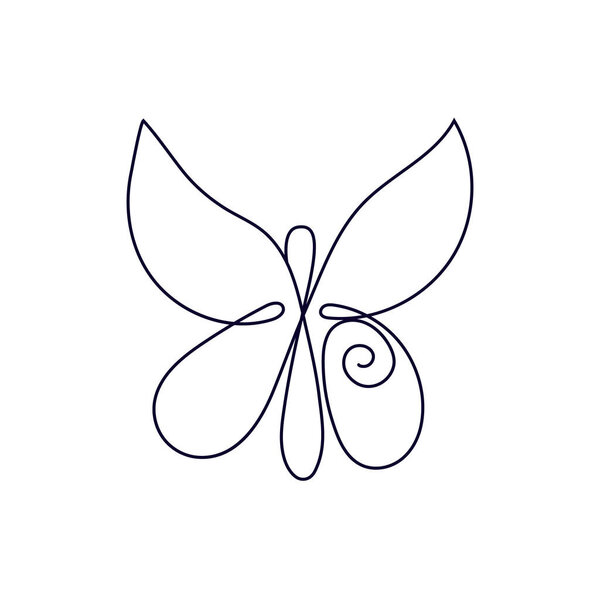 Element Isolated on white background for logotip or tattoo.Flying butterfly continuous line drawing. Vector illustration simple form in trendy outline style.