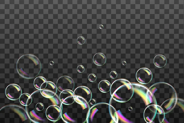 Reaistic Gekleurde Ballen Set Van Transparante Zeepbellen Geruite Achtergrond Vector — Stockvector