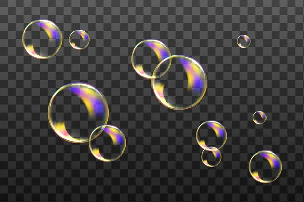 重色球 一组透明的肥皂泡在有格子的背景上 矢量纹理 — 图库矢量图片