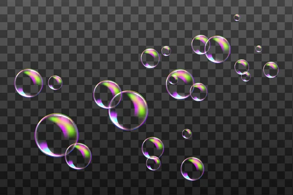 Reaistic Colorido Balls Vector Texture Set Bolhas Sabão Transparentes Fundo — Vetor de Stock