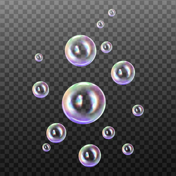 Reaistic Colorido Balls Vector Texture Set Bolhas Sabão Transparentes Fundo — Vetor de Stock