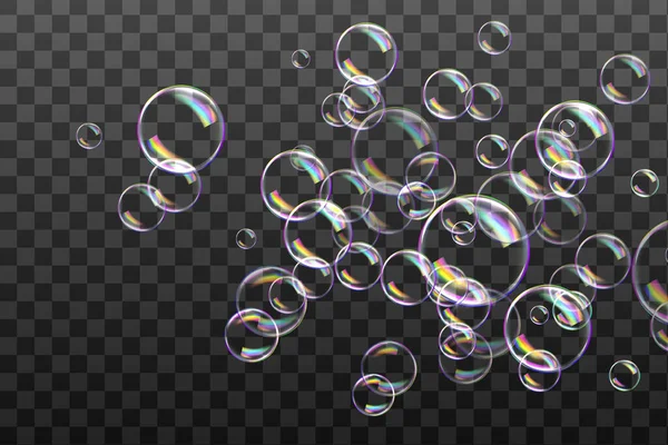 Reaistic Colored Balls Transparent Colored Soap Bubbles Vector Texture — Stock Vector
