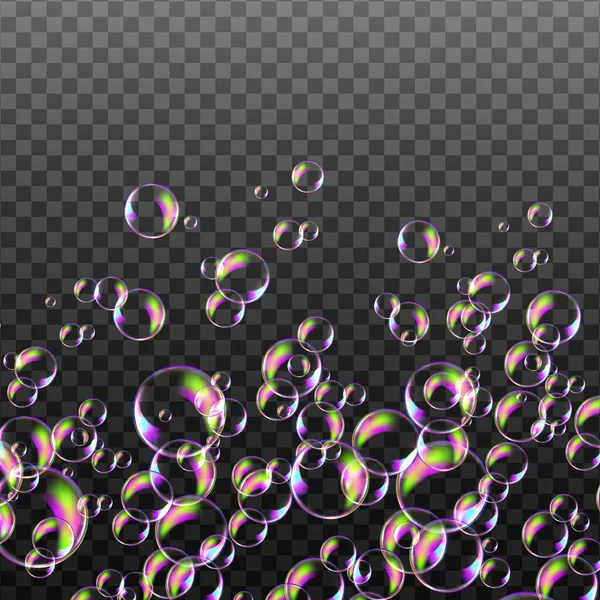 Reaistické Barevné Kuličky Transparentní Barevné Mýdlové Bubliny Vektorová Textura — Stockový vektor