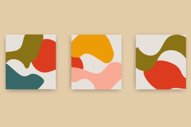 Renkli noktaların bileşimleri. Organik elementler ve dinamik şekillerle soyut modern arka planlar. Tasarım ve yaratıcı fikirler için asgari düzeyde illüstrasyon..