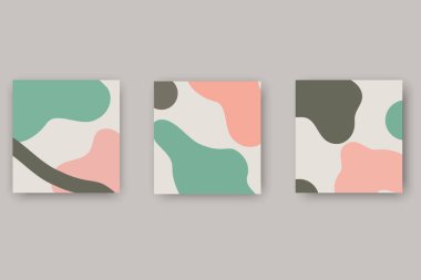 Renkli noktaların bileşimleri. Organik elementler ve dinamik şekillerle soyut modern arka planlar. Tasarım ve yaratıcı fikirler için asgari düzeyde illüstrasyon..