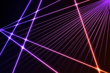 Lazer alanı. Karanlık bir arkaplanda ışıldayan lazer ışınları. Sanat tasarımı ışık ışını..