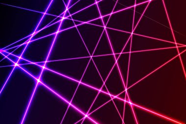 Lazer alanı. Karanlık bir arkaplanda ışıldayan lazer ışınları. Sanat tasarımı ışık ışını..