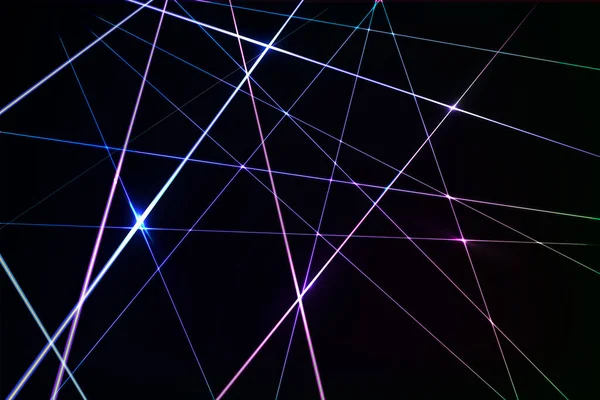 Lazer alanı. Karanlık bir arkaplanda ışıldayan lazer ışınları. Sanat tasarımı ışık ışını..