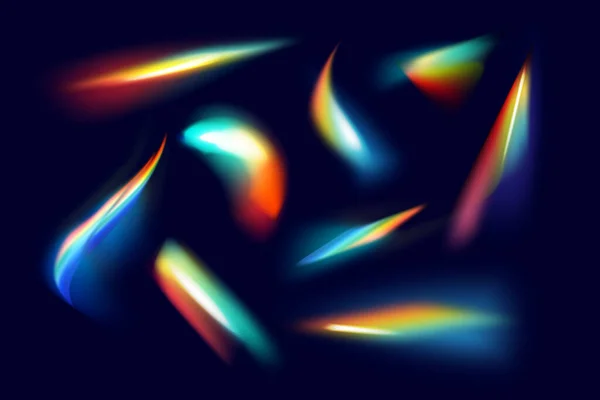 Glare Reflection Water Glass Rainbow Highlights Black Background Glittering Particles — Vector de stock