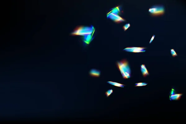 Glare Reflection Water Glass Rainbow Highlights Black Background Glittering Particles - Stok Vektor