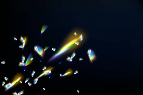 Glare Reflection Water Glass Rainbow Highlights Black Background Glittering Particles - Stok Vektor