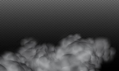 Bulutlu gökyüzü kümesi ya da şehrin üzerindeki sis. Beyaz vektör bulanıklık, sis ya da karanlık kareli arka planda duman. Vektör illüstrasyonu.