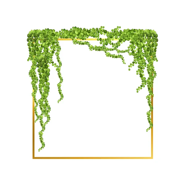 Abstract Invitation Design Leaves Tvigs Geometric Frame Golden Frame Green — Stockvector