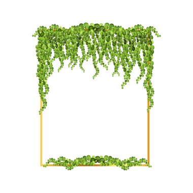 Abstract invitation design with leaves, tvigs and geometric frame.Golden frame with green branchHerbal minimalistic vector frame.Greenery wedding square invitation.