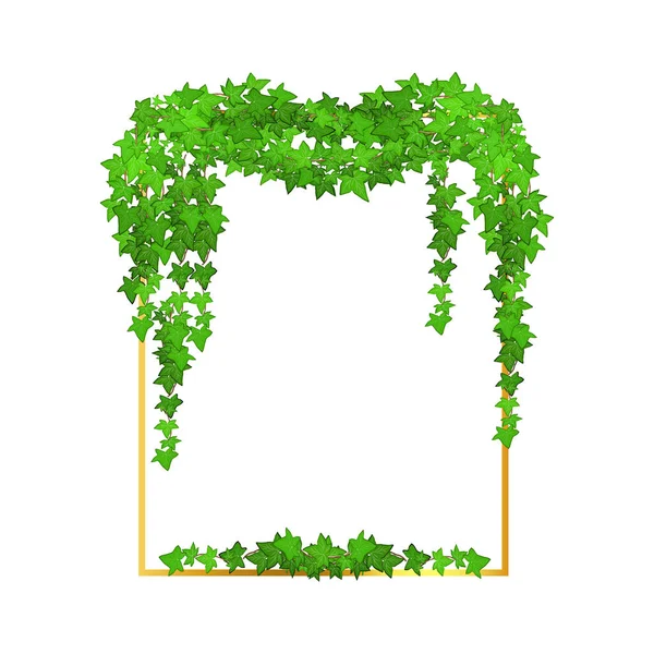 Abstract Invitation Design Leaves Tvigs Geometric Frame Golden Frame Green — Stockvektor