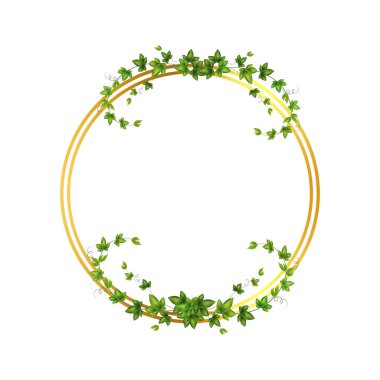 Abstract invitation design with leaves, tvigs and geometric frame.Golden frame with green branch.Herbal minimalistic vector frame.Greenery wedding square invitation.