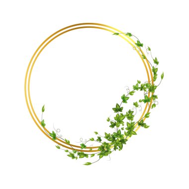 Abstract invitation design with leaves, tvigs and geometric frame.Golden frame with green branch.Herbal minimalistic vector frame.Greenery wedding square invitation.